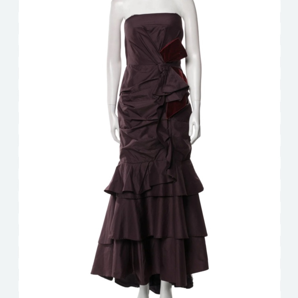 Carolina Herrera Strapless Burgundy Evening Gown